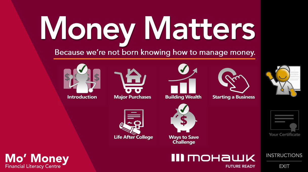 Poster reads Money Matters, because we're not born knowing how to manage money. 