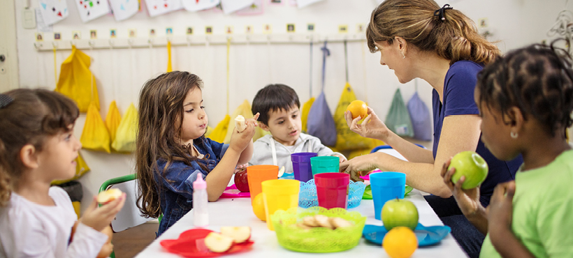 class of children eating