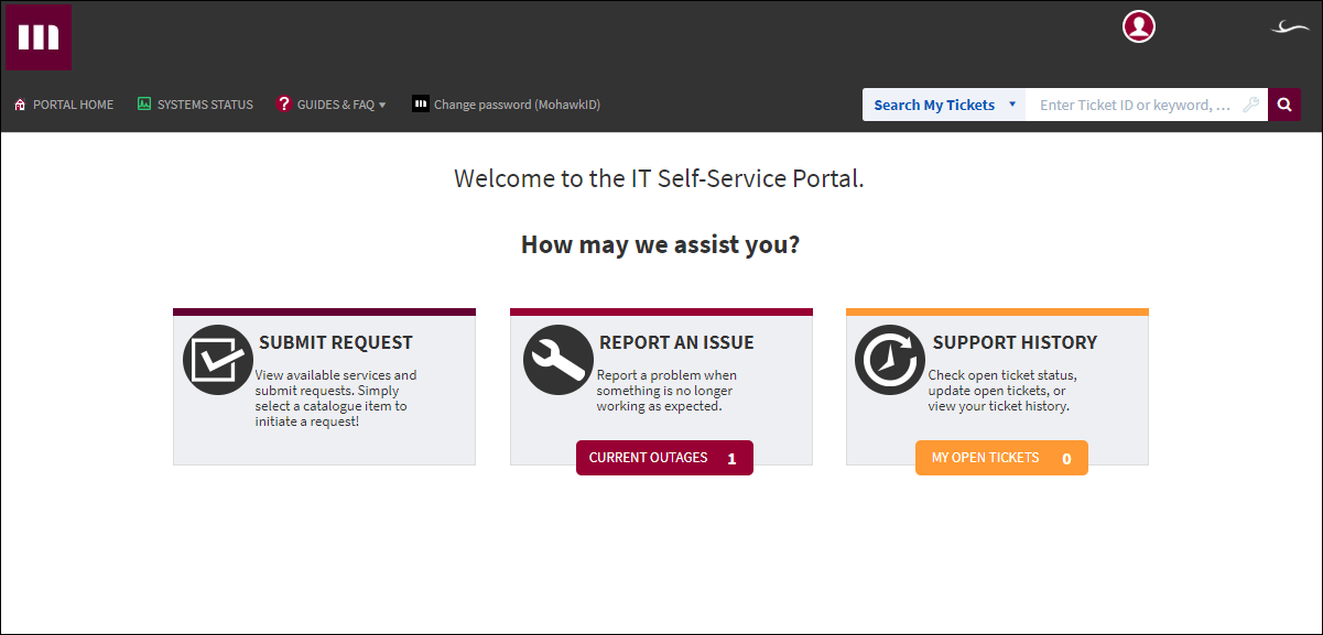 IT Self-Service Portal landing page