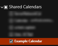 calendar appearing in shared calendars section with a checked checkedbox beside it