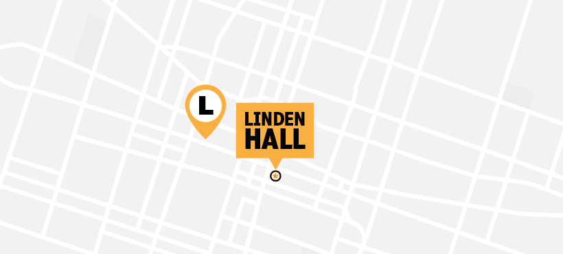 Illustration of a map of Linden Hall and surrounding pins of library locations