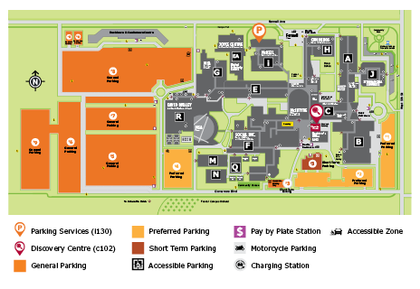 Mohawk College Fennell Campus map with Discovery Centre highlighted
