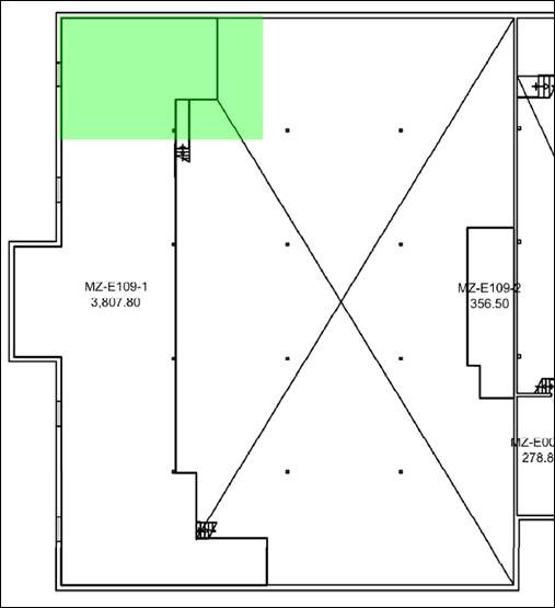 Figure 2: Stoney Creek - E109 Mezzanine Level – Green area indicates place of the work.