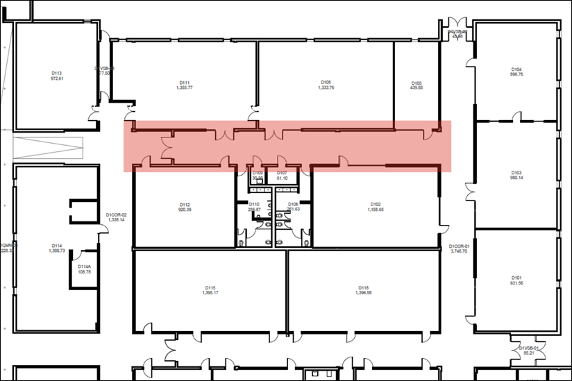Figure 1: Stoney Creek Campus - D-Wing Partial Corridor from D102 to D112