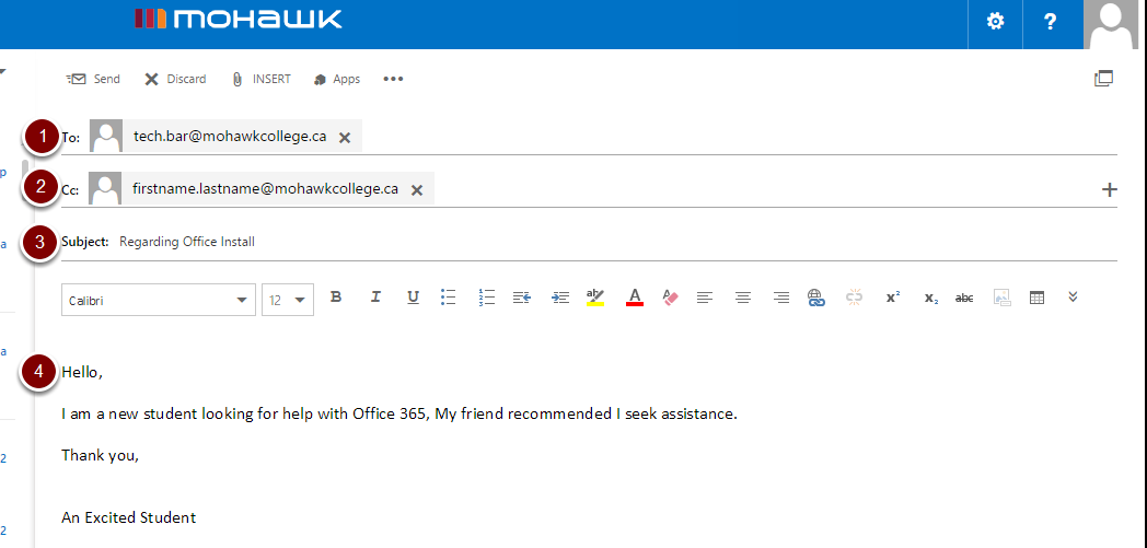Send an Email in Outlook Online | Mohawk College