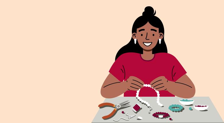 An illustration of a person with crafting supplies.