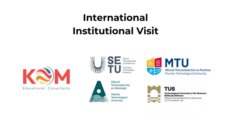 International Institutional Visit with logos for KOM International Consultant, Technological University of the Shannon, Atlantic Technological University, South East Technological University, and Munster Technological University.