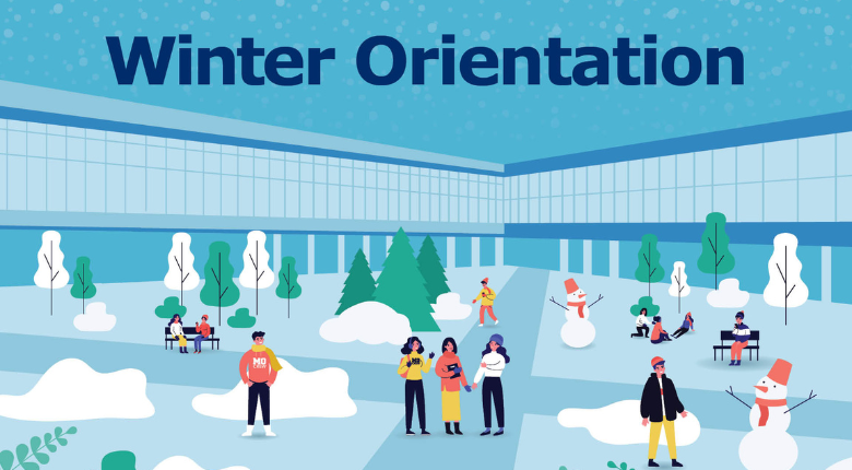 Winter Orientation - students standing outside in the snow