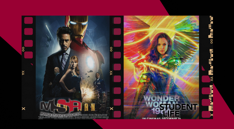 movie posters for the movies Iron Man and Wonder Woman 1984