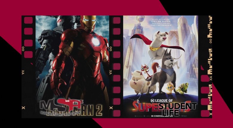 movie posters for the movies iron man 2 and DC Super Pets