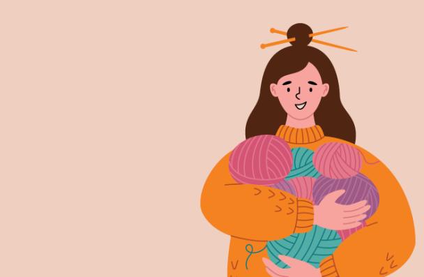 An illustration of a person holding yarn.