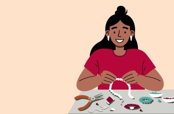 An illustration of a person with crafting supplies.