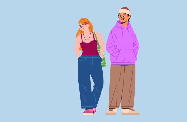 An illustration of two people standing.