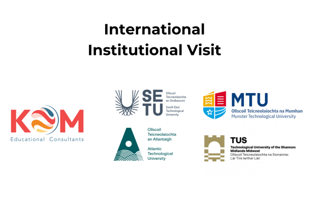 International Institutional Visit with logos for KOM International Consultant, Technological University of the Shannon, Atlantic Technological University, South East Technological University, and Munster Technological University.