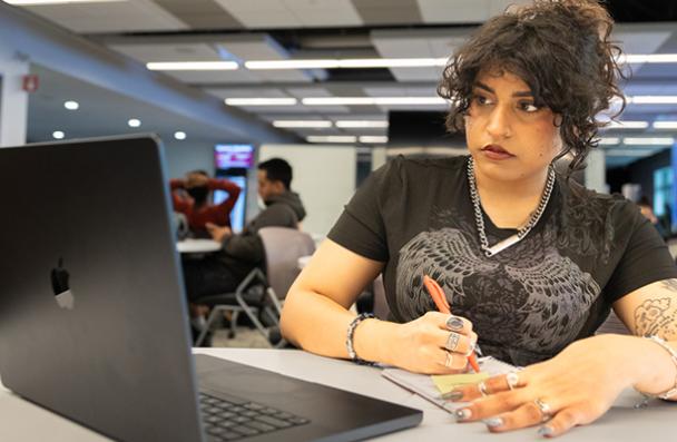 Zoya working on an assignment in the Digital Creativity Centre.