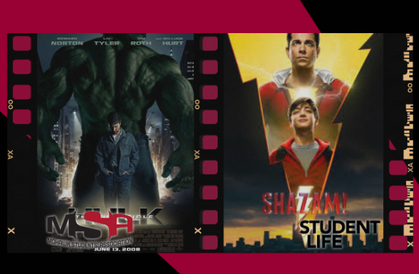 movie posters for the movies The Incredible Hulk and Shazam