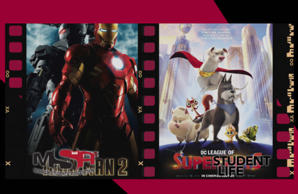 movie posters for the movies iron man 2 and DC Super Pets