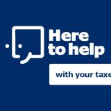 The image has a text on it "Here to help with your taxes".